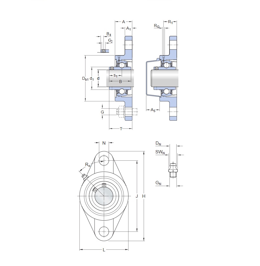 Lagar cu rulment UCFL de la SKF desen